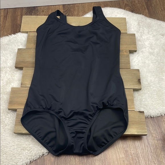 Land's End Tugless Low Leg Black One Piece Swimsuit - Picture 3 of 6